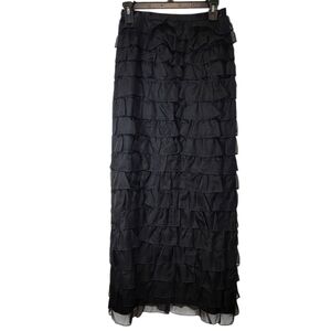 J McLaughlin Tiered Silk Skirt Sz 4 Black Witchy Whimsigoth Goth Formal Maxi EUC